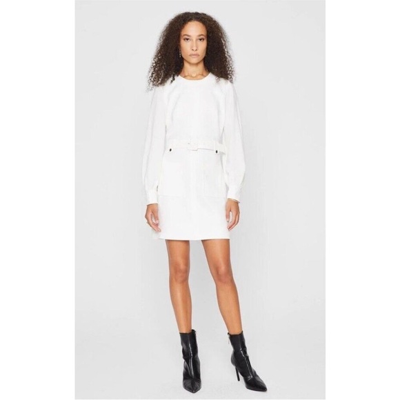 NWOT! SOLD OUT Club Monaco Long Sleeve Belted Pocket Mini Dress, White/Cream, 8 - Picture 7 of 9